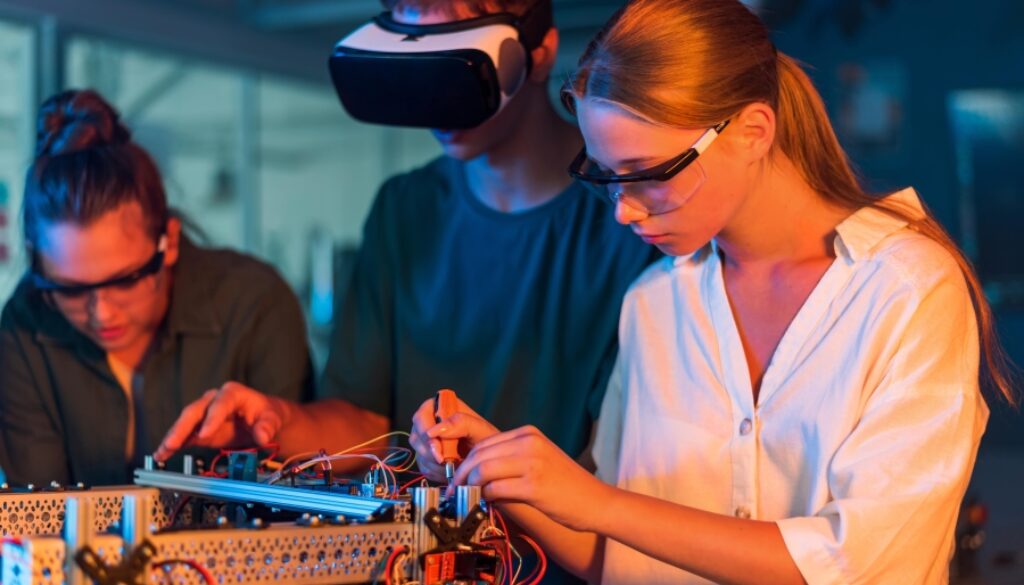 Una formazione professionale in materie stem è il principale biglietto da visita per segnare un ottimo ingresso nel mondo del lavoro. In questa foto, tre studenti che si formano in materie scientifiche.