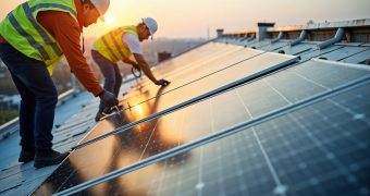 Come formare un installatore di pannelli fotovoltaici? Si tratta di una professione che richiede conoscenze scientifiche, ma anche manuali. Nella foto diversi installatori di pannelli fotovoltaici.