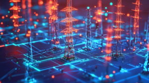 Nella foto energie elettrica che viaggia attraverso un sistema di cavi e connessioni.